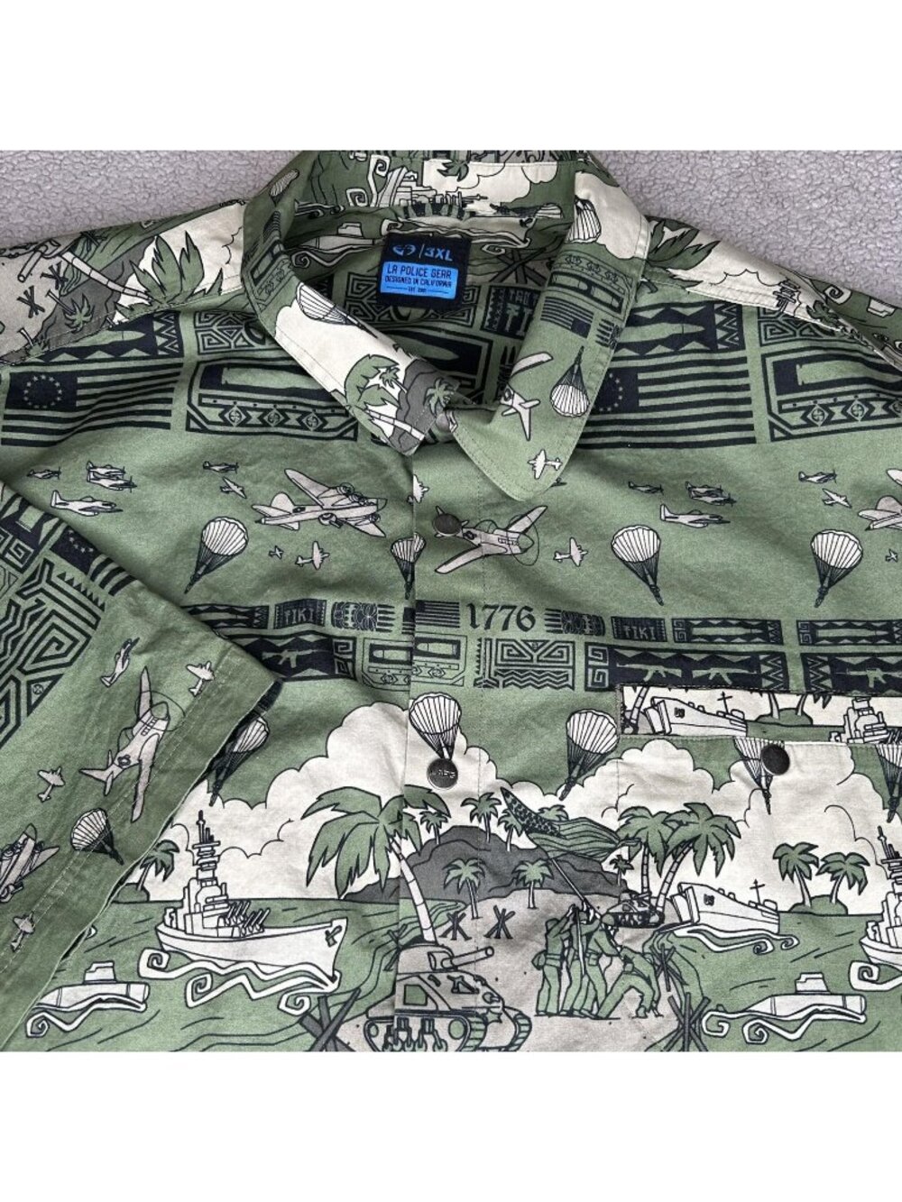 LA Police Gear Shirt Mens 3XL Green Tactical Tiki Hawaiian Patriotic Military